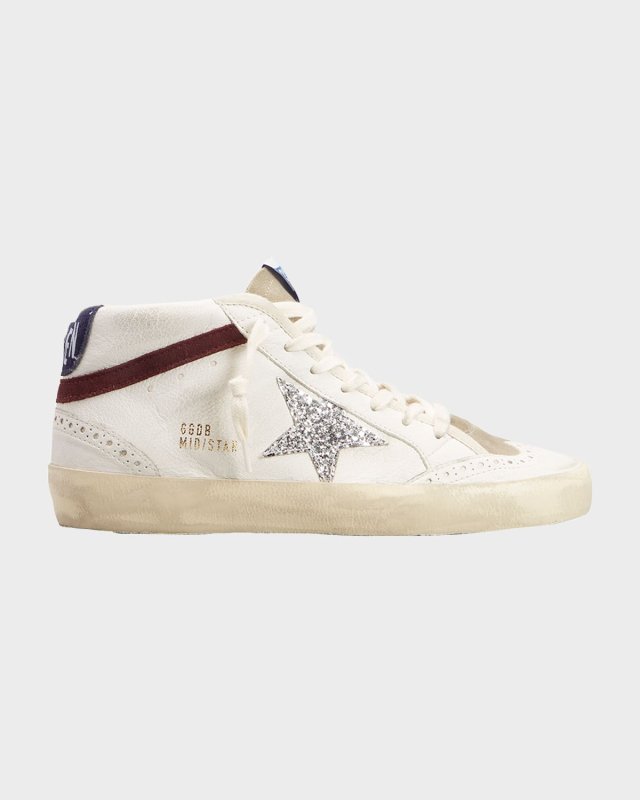 Mid Star Leather Glitter Wing-Tip Sneakers